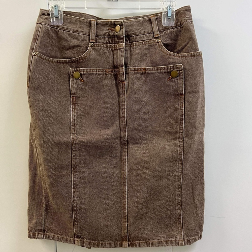 Like New Jeanology Brown Jean Pencil Skirt with Pockets